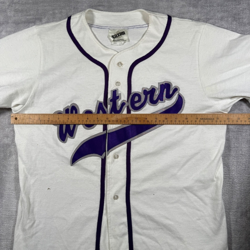 Western University Mustangs UWO Jersey Men Large White Vintage Script Baseball - Picture 9 of 10
